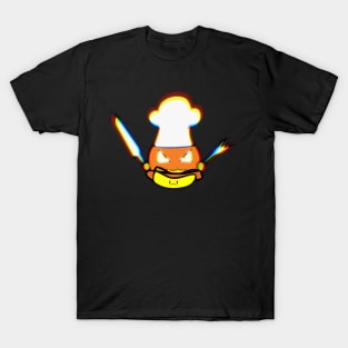 Jack O Lantern Chef Kawaii Hotdog Halloween Trick Or Treat Graphic Illustration Novelty T-Shirt